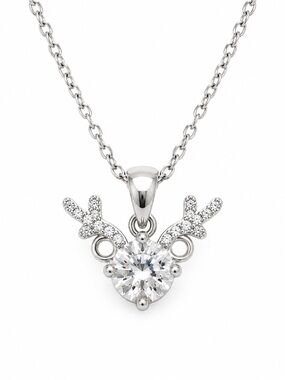 Silver-tone Crystal Heart and Antler Pendant Necklace - Silver